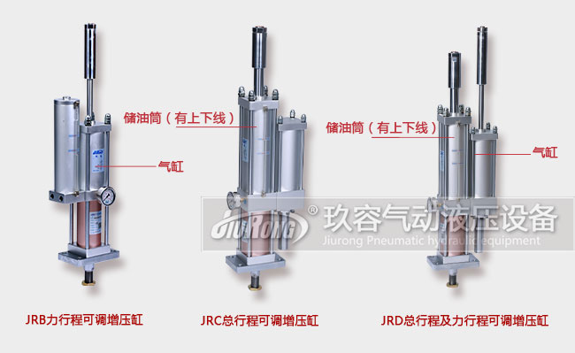 總行程可調(diào)、力行程可調(diào)和及總行程及力行程可調(diào)增壓缸產(chǎn)品在外形上的區(qū)別對(duì)比圖