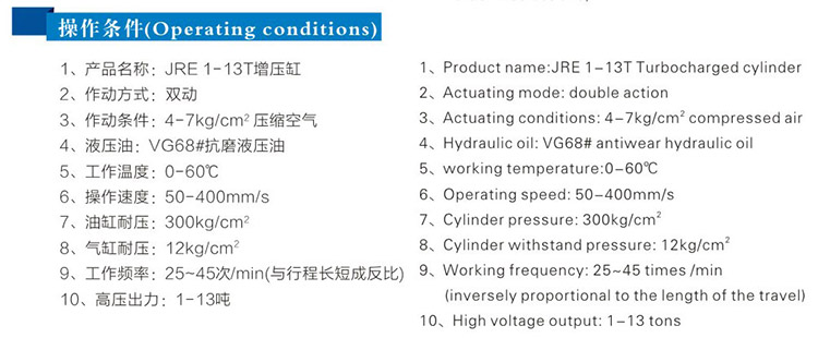 直壓式氣液增壓缸操作條件