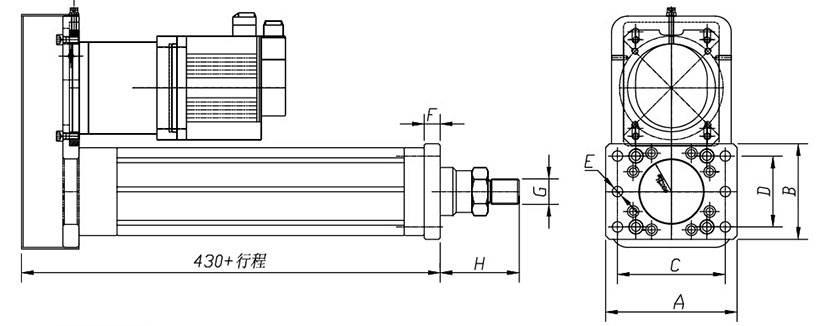 并聯(lián)式電動(dòng)缸安裝外觀尺寸圖