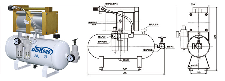 大2倍空氣增壓閥JRN-C-L2B-E型產(chǎn)品外形尺寸說明